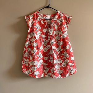 NWT Women’s Liz Claiborne coral floral print top with ruffled cap sleeve SIZE XL